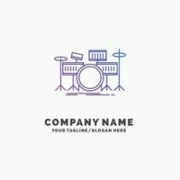 drum. drums. instrument. kit. musical Purple Business Logo Template. Place for Tagline vector