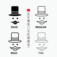 bigote. inconformista. movimiento sombrero. icono de hombres en fino. regular. línea en negrita y estilo de glifo. ilustración vectorial vector