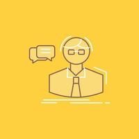 profesor. alumno. científico. profesor. icono lleno de línea plana de la escuela. hermoso botón de logotipo sobre fondo amarillo para ui y ux. sitio web o aplicación móvil vector