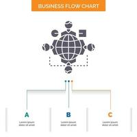 función. instrucción. lógica. operación. reunión de diseño de diagrama de flujo de negocios con 3 pasos. icono de glifo para el lugar de plantilla de fondo de presentación para texto. vector