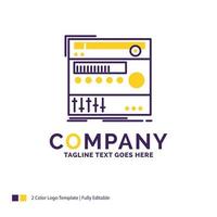 Company Name Logo Design For rack. component. module. sound. studio. Purple and yellow Brand Name Design with place for Tagline. Creative Logo template for Small and Large Business. vector