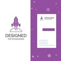 Business Logo for Rocket. spaceship. startup. launch. Game. Vertical Purple Business .Visiting Card template. Creative background vector illustration