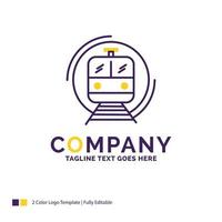 Company Name Logo Design For metro. train. smart. public. transport. Purple and yellow Brand Name Design with place for Tagline. Creative Logo template for Small and Large Business. vector