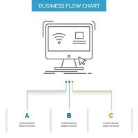 Control. computer. monitor. remote. smart Business Flow Chart Design with 3 Steps. Line Icon For Presentation Background Template Place for text vector