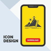 Success. personal. development. Leader. career Glyph Icon in Mobile for Download Page. Yellow Background vector