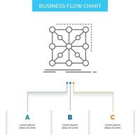 Data. framework. App. cluster. complex Business Flow Chart Design with 3 Steps. Line Icon For Presentation Background Template Place for text vector