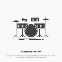 drum. drums. instrument. kit. musical Icon. glyph vector gray symbol for UI and UX. website or mobile application