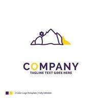 Company Name Logo Design For hill. landscape. nature. mountain. scene. Purple and yellow Brand Name Design with place for Tagline. Creative Logo template for Small and Large Business. vector