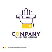 Company Name Logo Design For Education. hand. learn. learning. ruler. Purple and yellow Brand Name Design with place for Tagline. Creative Logo template for Small and Large Business. vector