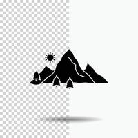 montaña. paisaje. Cerro. naturaleza. icono de glifo de árbol sobre fondo transparente. icono negro vector