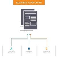 news. newsletter. newspaper. media. paper Business Flow Chart Design with 3 Steps. Glyph Icon For Presentation Background Template Place for text. vector