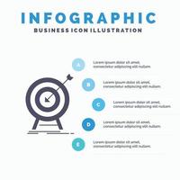 meta. pegar. mercado. éxito. plantilla de infografía de destino para sitio web y presentación. icono de glifo gris con ilustración de vector de estilo infográfico azul.