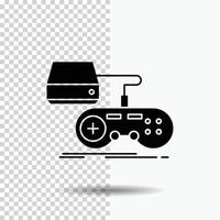 consola. juego. juego de azar. estación de juegos. reproducir icono de glifo sobre fondo transparente. icono negro vector