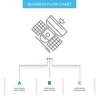 Broadcast. broadcasting. communication. satellite. telecommunication Business Flow Chart Design with 3 Steps. Line Icon For Presentation Background Template Place for text vector