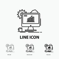 Analytics. chart. seo. web. Setting Icon in Thin. Regular and Bold Line Style. Vector illustration