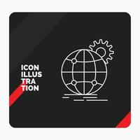 fondo de presentación creativa rojo y negro para internacional. negocio. globo. en todo el mundo. icono de línea de engranaje vector