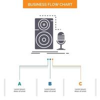 En Vivo. micrófono micrófono. registro. diseño de diagrama de flujo empresarial sólido con 3 pasos. icono de glifo para el lugar de plantilla de fondo de presentación para texto. vector