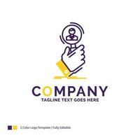 Company Name Logo Design For recruitment. search. find. human resource. people. Purple and yellow Brand Name Design with place for Tagline. Creative Logo template for Small and Large Business. vector