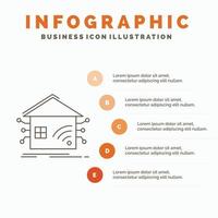 automatización. hogar. casa. inteligente. plantilla de infografía de red para sitio web y presentación. icono de línea gris con ilustración de vector de estilo infográfico naranja