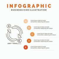 intercambio. divisa. Finanzas. dinero. convertir plantilla de infografía para sitio web y presentación. icono de línea gris con ilustración de vector de estilo infográfico naranja