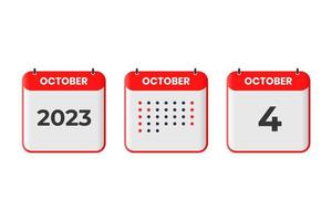 icono de diseño de calendario del 4 de octubre. calendario 2023, cita, concepto de fecha importante vector