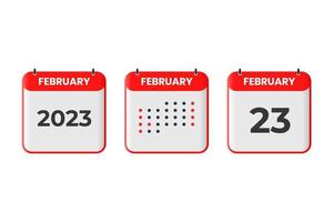 23 de febrero icono de diseño de calendario. calendario 2023, cita, concepto de fecha importante vector