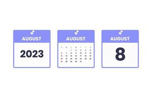 August calendar design. August 8 2023 calendar icon for schedule, appointment, important date concept vector