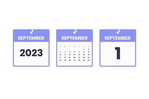 September calendar design. September 1 2023 calendar icon for schedule, appointment, important date concept vector