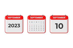 diseño de calendario de septiembre de 2023. 10 de septiembre de 2023 icono de calendario para horario, cita, concepto de fecha importante vector