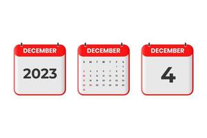 December 2023 calendar design. 4th December 2023 calendar icon for schedule, appointment, important date concept vector
