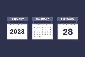 28 de febrero de 2023 icono de calendario para horario, cita, concepto de fecha importante vector