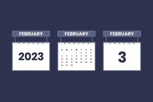 3 de febrero de 2023 icono de calendario para horario, cita, concepto de fecha importante vector