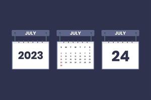 24 July 2023 calendar icon for schedule, appointment, important date concept vector