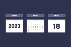 18 de abril de 2023 icono de calendario para horario, cita, concepto de fecha importante vector