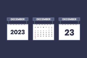 23 de diciembre de 2023 icono de calendario para horario, cita, concepto de fecha importante vector