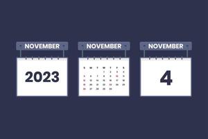 4 de noviembre de 2023 icono de calendario para horario, cita, concepto de fecha importante vector