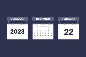 22 December 2023 calendar icon for schedule, appointment, important date concept vector