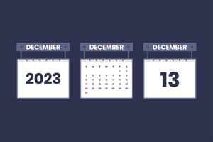 13 December 2023 calendar icon for schedule, appointment, important date concept vector