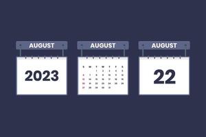 22 August 2023 calendar icon for schedule, appointment, important date concept vector