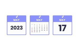 May calendar design. May 17 2023 calendar icon for schedule, appointment, important date concept vector