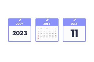 July calendar design. July 11 2023 calendar icon for schedule, appointment, important date concept vector