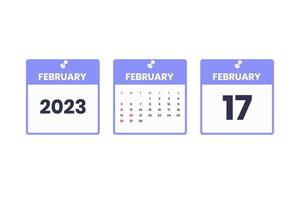 February calendar design. February 17 2023 calendar icon for schedule, appointment, important date concept vector