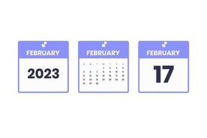 February calendar design. February 17 2023 calendar icon for schedule, appointment, important date concept vector