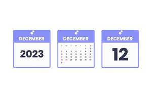 December calendar design. December 12 2023 calendar icon for schedule, appointment, important date concept vector