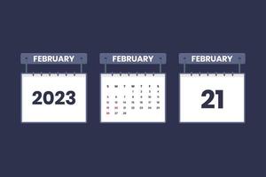 21 February 2023 calendar icon for schedule, appointment, important date concept vector