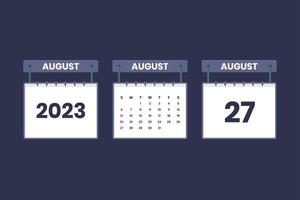 27 de agosto de 2023 icono de calendario para horario, cita, concepto de fecha importante vector