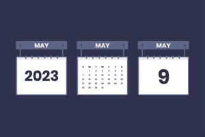 9 de mayo de 2023 icono de calendario para horario, cita, concepto de fecha importante vector