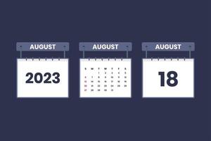 18 August 2023 calendar icon for schedule, appointment, important date concept vector