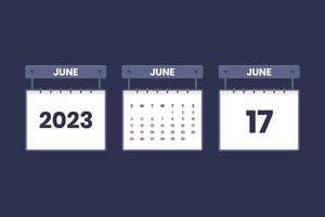 17 de junio de 2023 icono de calendario para horario, cita, concepto de fecha importante vector