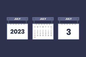 3 de julio de 2023 icono de calendario para horario, cita, concepto de fecha importante vector